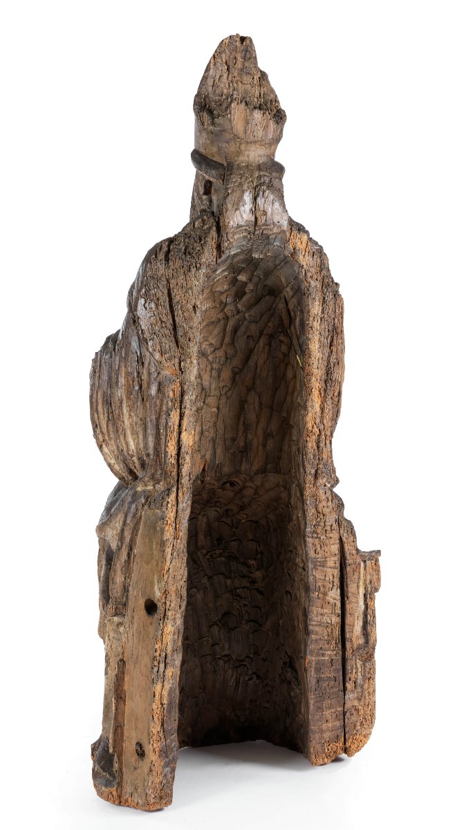 17th-century Sculptures, A Wooden Sculpture Depicting The "blessing Bishop"-photo-4