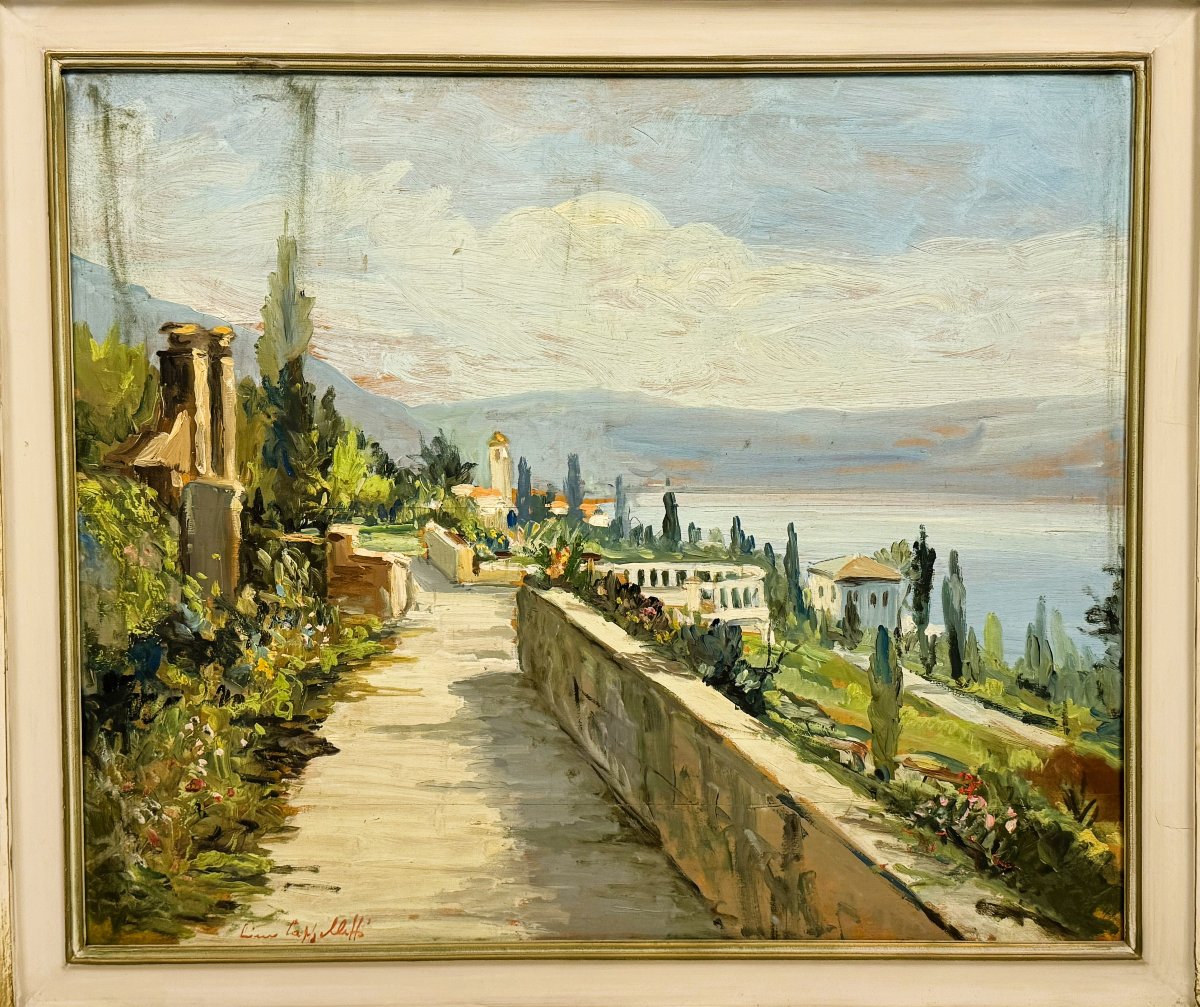 Lino Cappelletti, "view Of A Lake With Gardens"