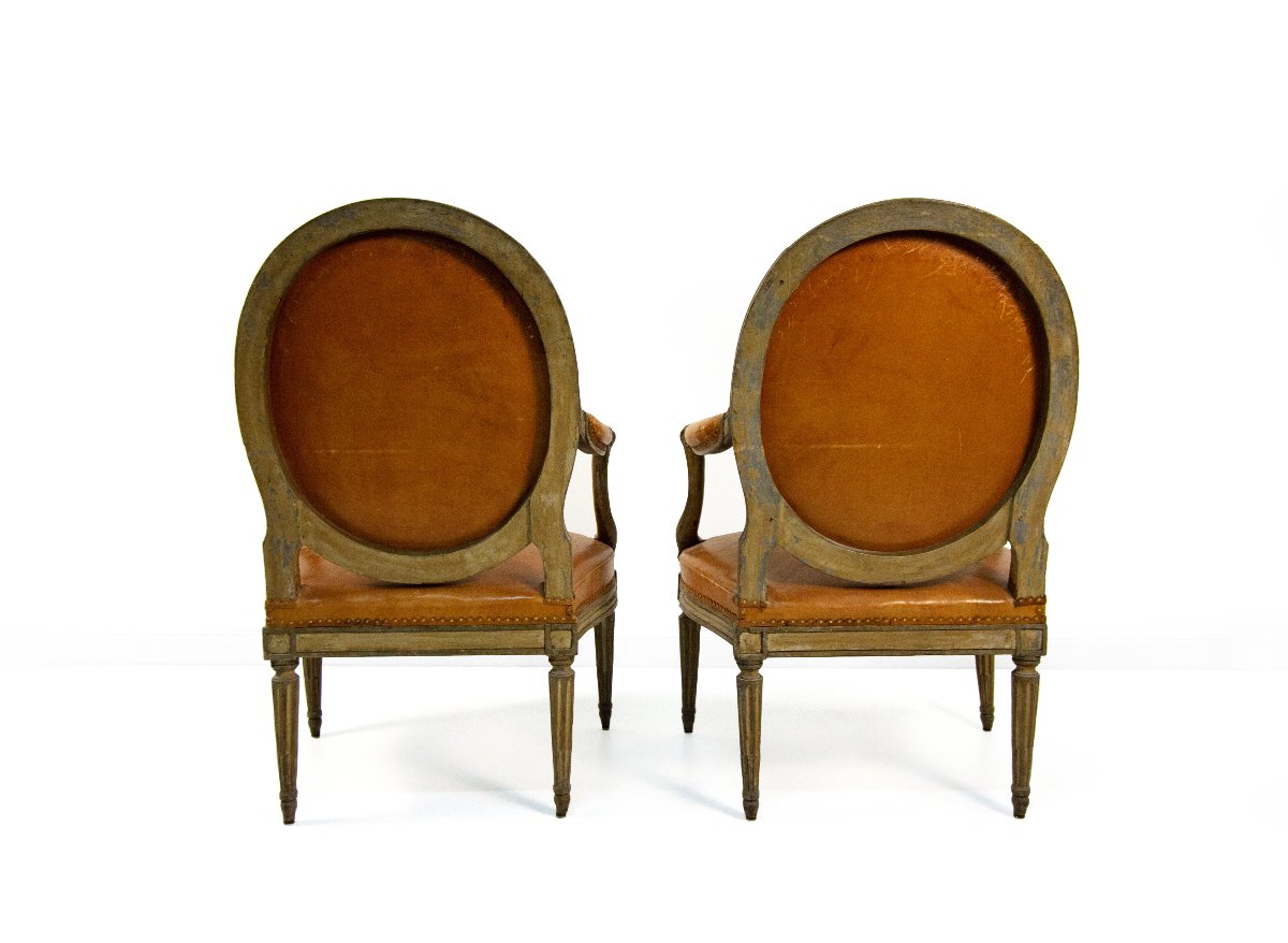 Pair Of Lacquered Wooden Armchairs, Georges Jacob, Paris, Late 18th Century-photo-4