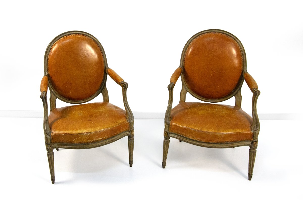 Pair Of Lacquered Wooden Armchairs, Georges Jacob, Paris, Late 18th Century