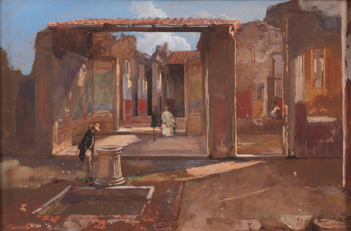 Giacinto Gigante, Visit To Pompeii. House Of The Ancient Hunt, 1861 -photo-2