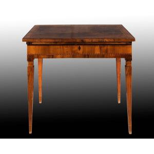 Small Desk In Walnut Veneer And Inlaid With Different Woods, Tuscany