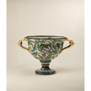 Coupe à Double Anse En Majolique Polychrome, Pesaro, 1920-1925