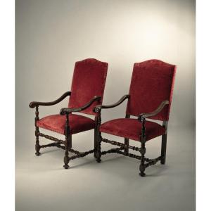 Pair Of Walnut Armchairs, 18th Century