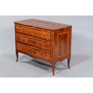 Lombardy Late 18th Century Chest Of Drawers Veneered In Walnut And Walnut Briar
