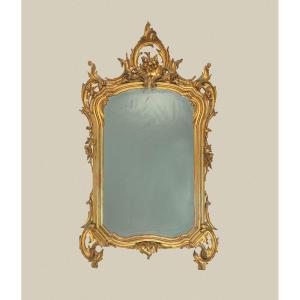 Mirror In Carved And Gilded Wood, Lombardy 19th Century