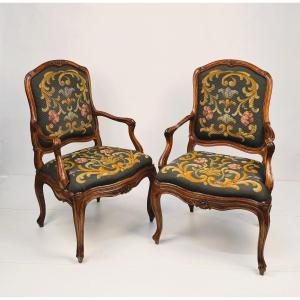 Pair Of Walnut Armchairs Genoa 18th Century,
