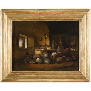 David Teniers le Jeune  (à la manière de)"Intérieur de cuisine avec personnages"