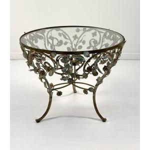 Table basse en fer forgé et tôle polychrome, XXe siècle