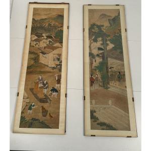 Paire de tableaux, Chine, Dynastie Qing, 18ème-19ème siècle