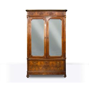 Armoire en placage de noyer et loupe, milieu du XIXe siècle