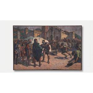 Federico Sartori (milan, 1865–1938)  Michelangelo At Piazza Del Duomo In Pietrasanta, 1926