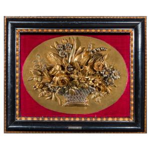 Quatre panneaux en bois sculpté et doré, Piémont, début du XIXe siècle