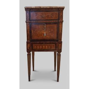 A Small Piece Of Furniture With A Veneered And Inlaid Finish In Various Types Of Wood, Reconstructed Using Antique Components