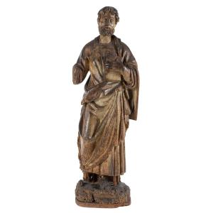 17th-century Sculptor, Wooden Sculpture Depicting "saint With A Bible"