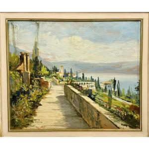 Lino Cappelletti, Vue d'un lac avec jardins