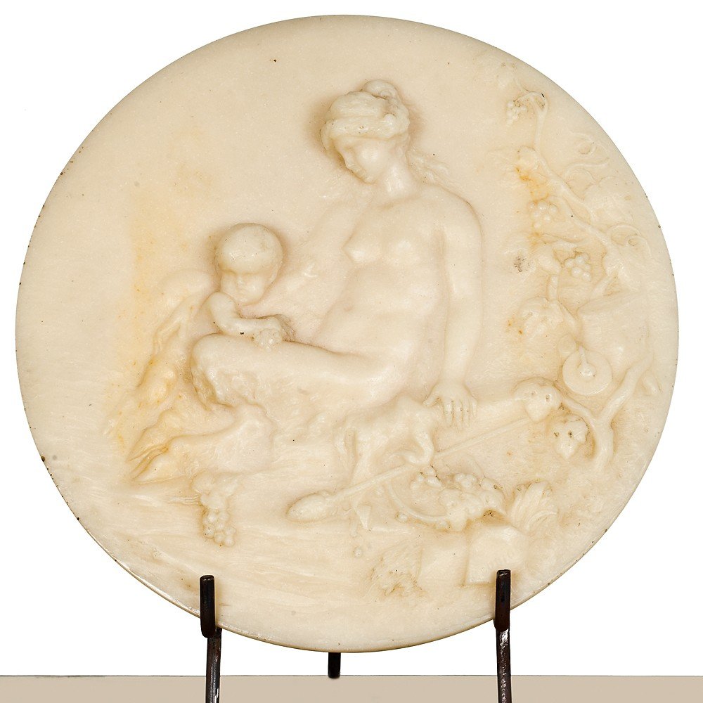Pair Of Alabaster Marble Roundels Depicting Mythological Scenes. Period: Late 18th/early 19th C-photo-2