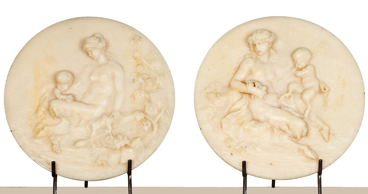 Pair Of Alabaster Marble Roundels Depicting Mythological Scenes. Period: Late 18th/early 19th C