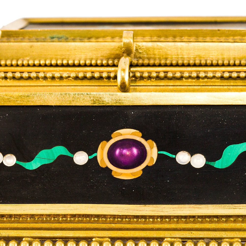 Inkwell Set In Gilded Bronze And Semiprecious Stones-photo-4