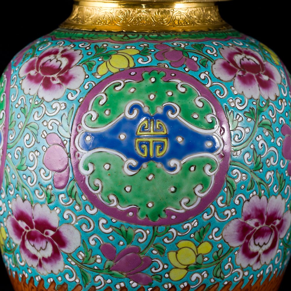 Pair Of Glazed Porcelain Vases With Gilded Mounts And Lions Of Fu-photo-4