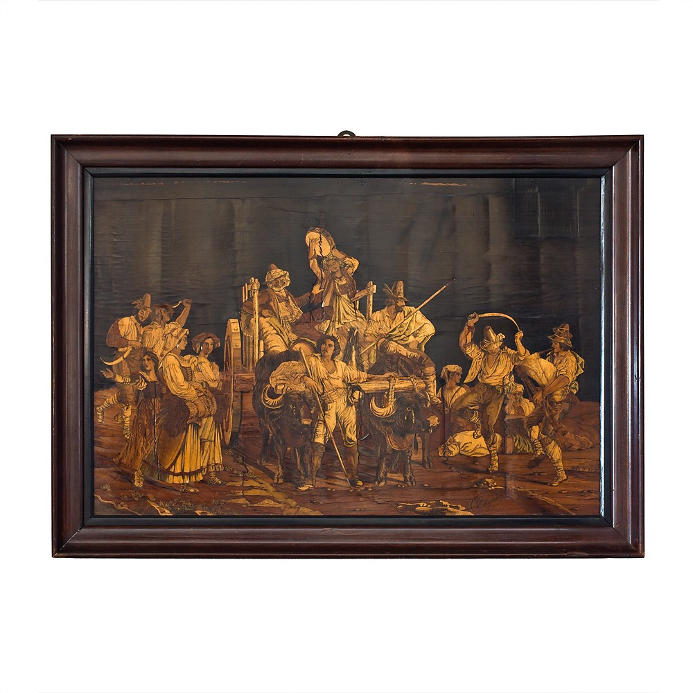Plaque représentant « Le Char de Saint Germain » signée « Amerigo Gargiulo »