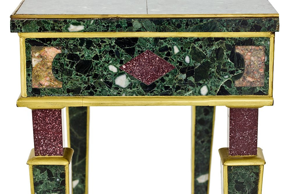 Pair Of Console Tables Veneered In Polychrome Marble-photo-4