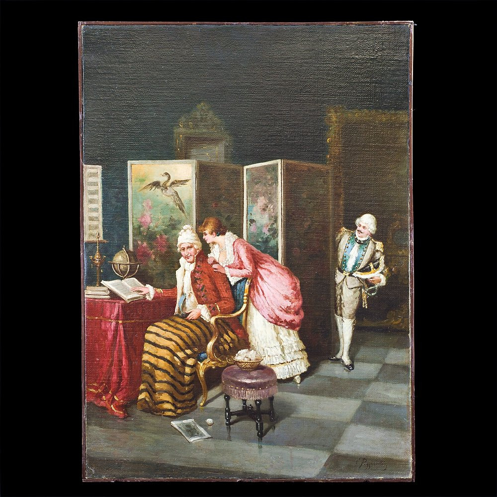 Paire de tableaux représentant des scènes de cour-photo-3