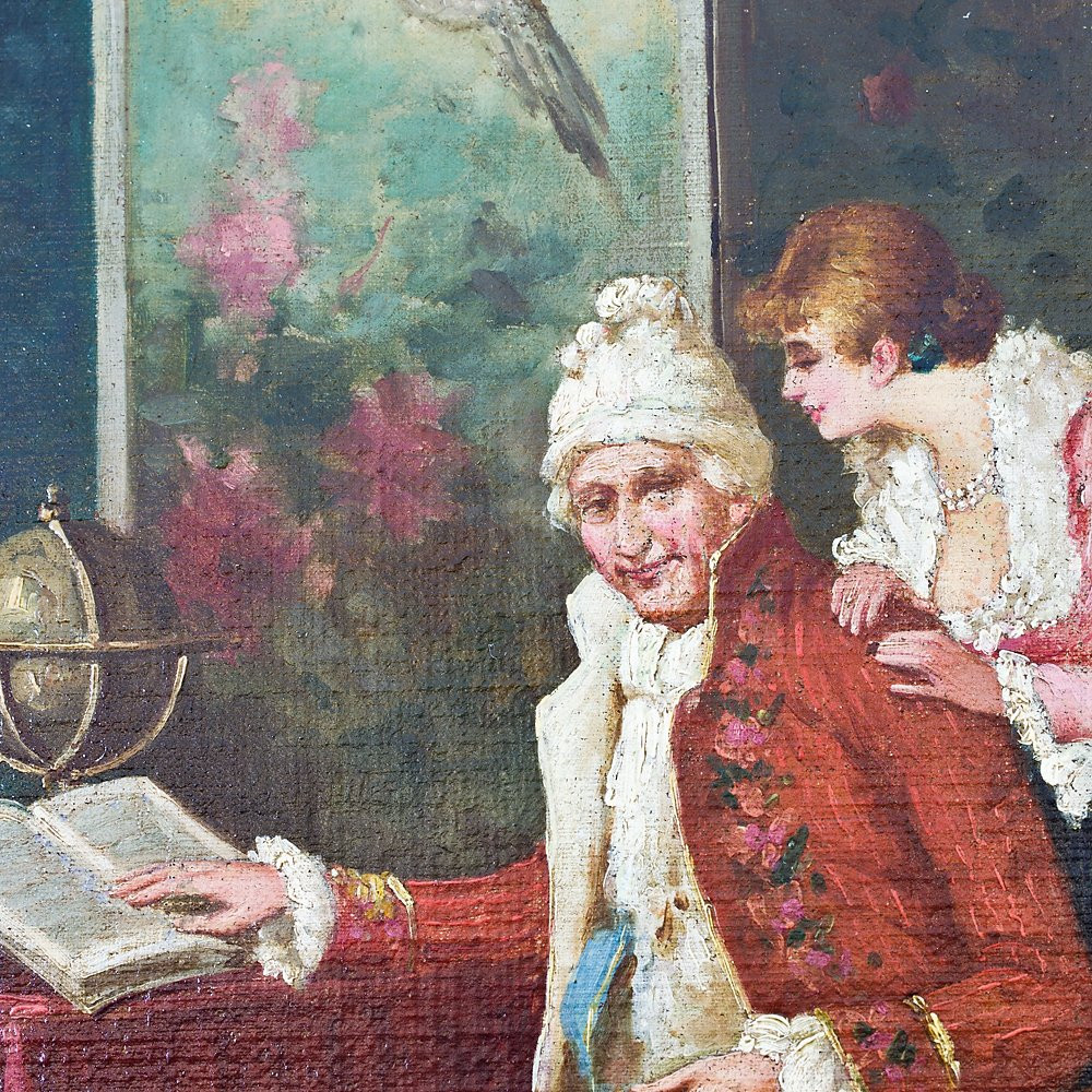 Paire de tableaux représentant des scènes de cour-photo-4