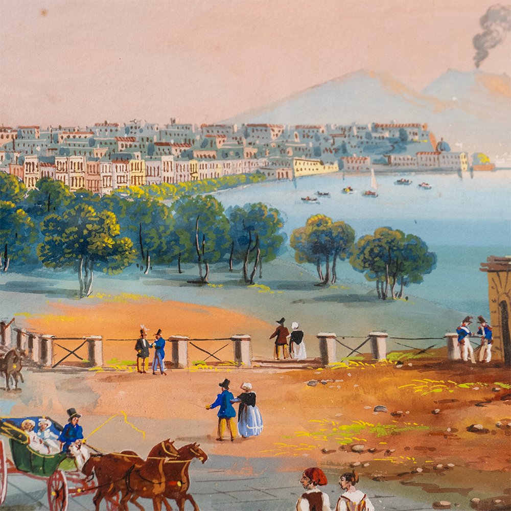 Paire de gouaches sur papier – Vues de Naples – Giuseppe Scoppa-photo-4