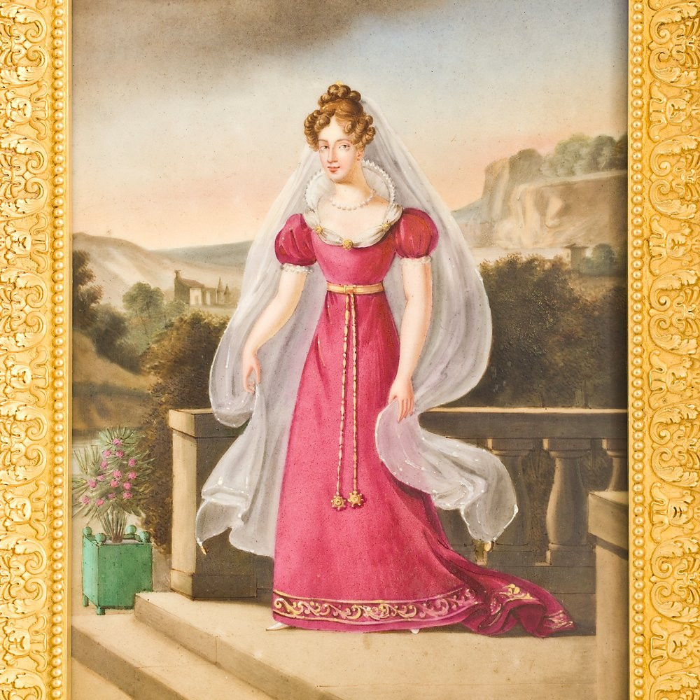 Pendule de fenêtre de secours ornée d'une plaque en porcelaine peinte représentant la duchesse -photo-4