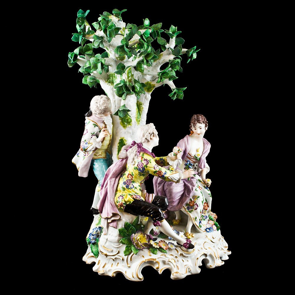 Porcelaine de Saxe, Dresde, à décor romantique, signée « Frankenthal »-photo-4