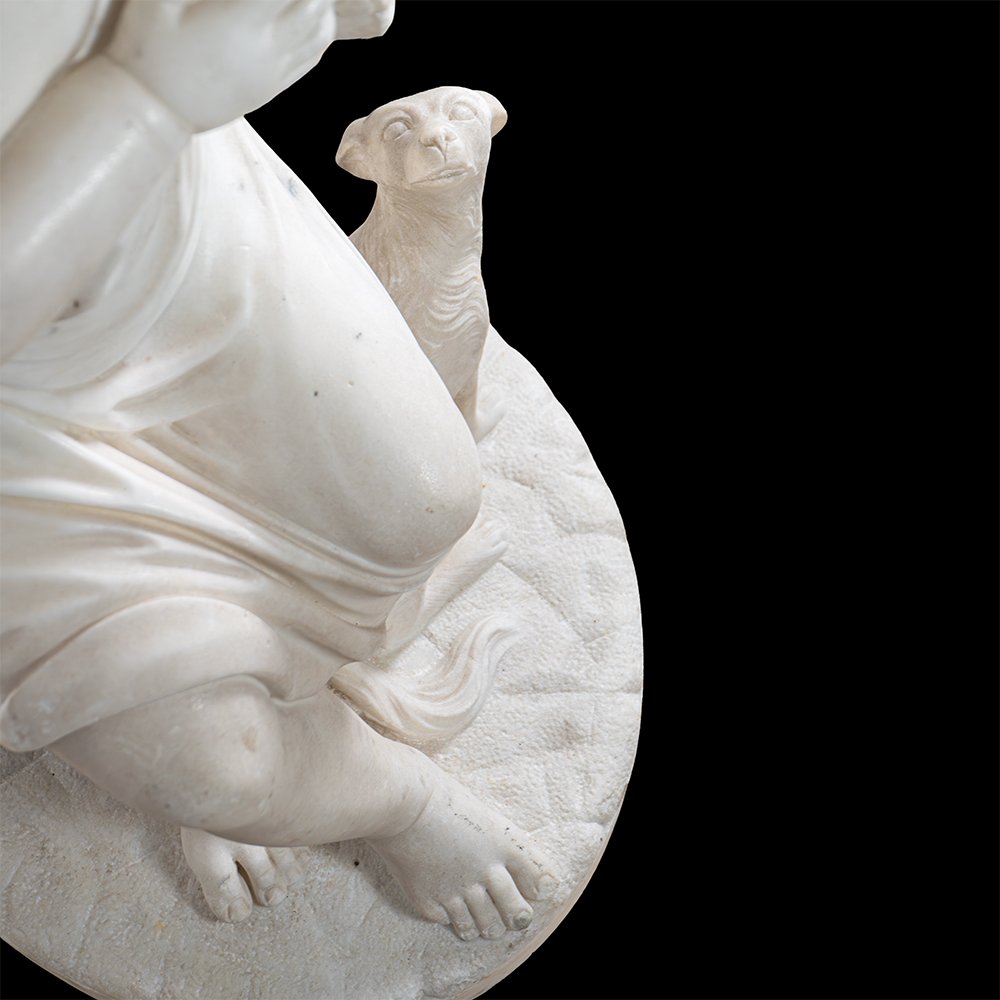 Sculpture en marbre représentant un garçon et son chien-photo-4