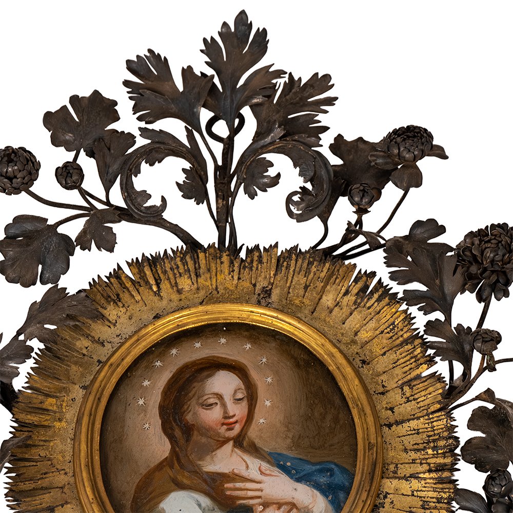 Glass Painting Depicting The Virgin Mary - Silver Frame-photo-5