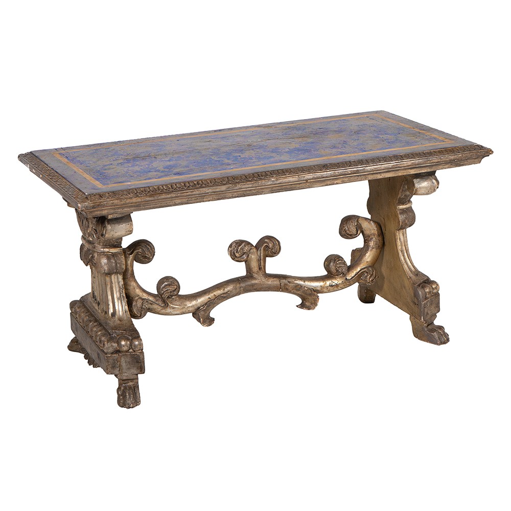 Table basse avec plateau en lapis-lazuli laqué