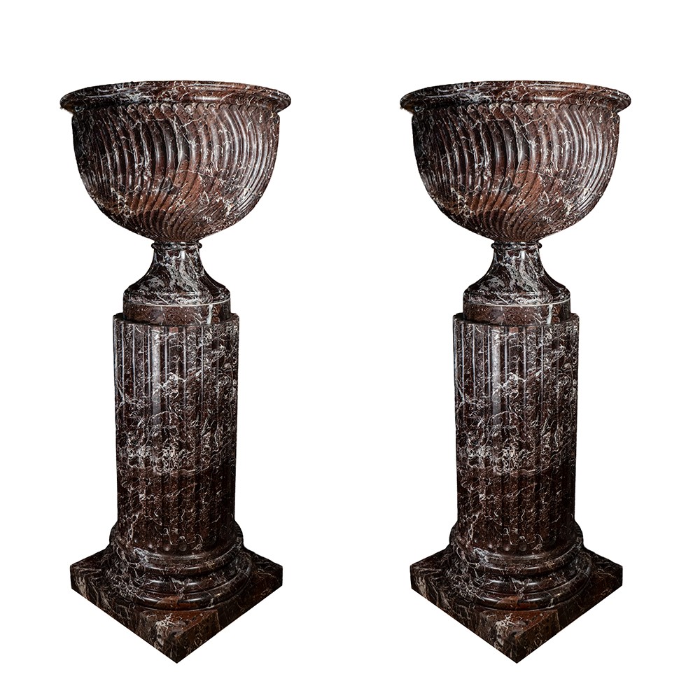 Paire de colonnes en marbre Rosso Levanto (Grand modèle)