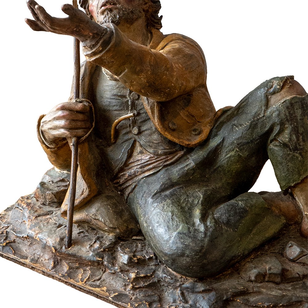 Statuette Depicting A Beggar – 18th-century Polychrome Terracotta, Signed “c.p.”  Preg-photo-3