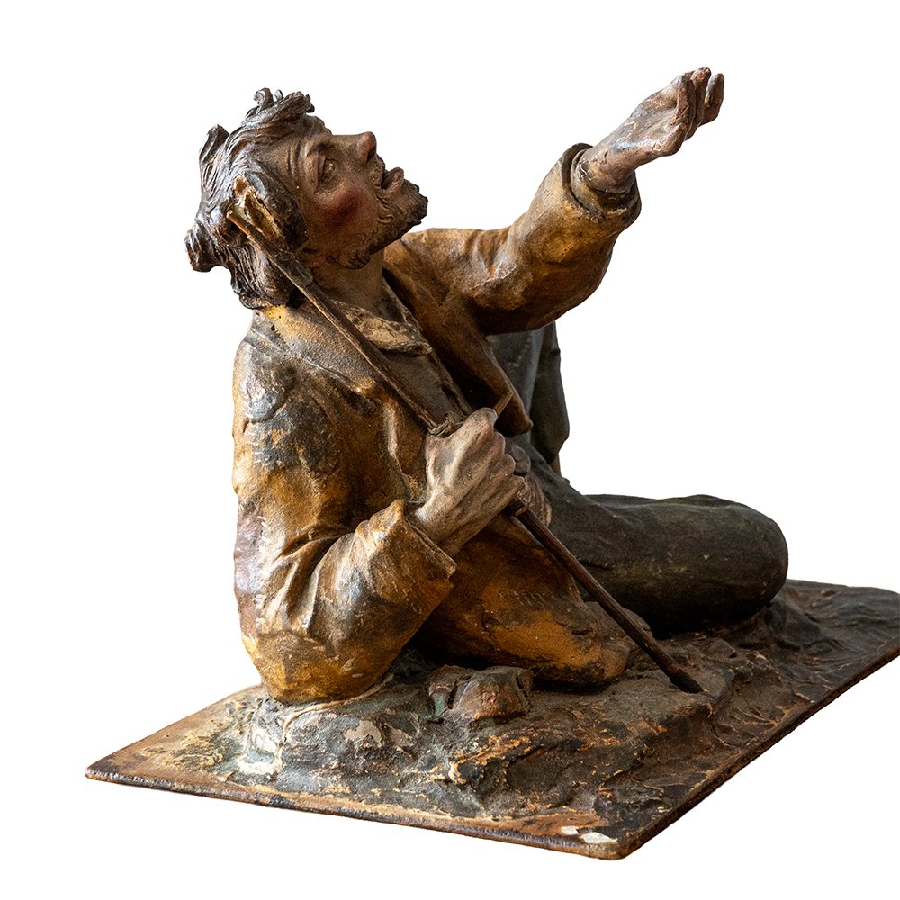 Statuette Depicting A Beggar – 18th-century Polychrome Terracotta, Signed “c.p.”  Preg-photo-4