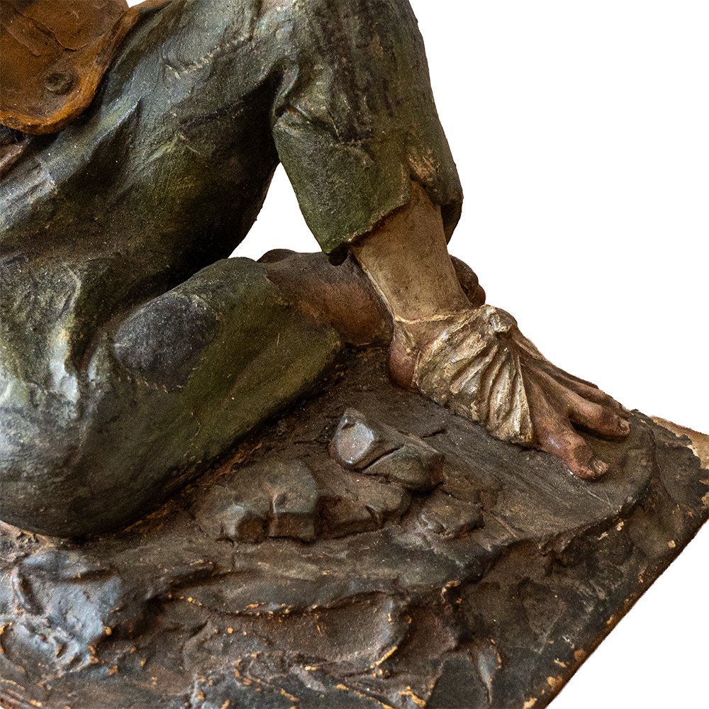 Statuette Depicting A Beggar – 18th-century Polychrome Terracotta, Signed “c.p.”  Preg-photo-1
