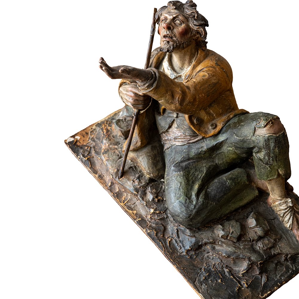 Statuette Depicting A Beggar – 18th-century Polychrome Terracotta, Signed “c.p.”  Preg-photo-3