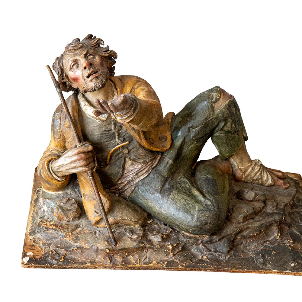 Statuette Depicting A Beggar – 18th-century Polychrome Terracotta, Signed “c.p.”  Preg-photo-4