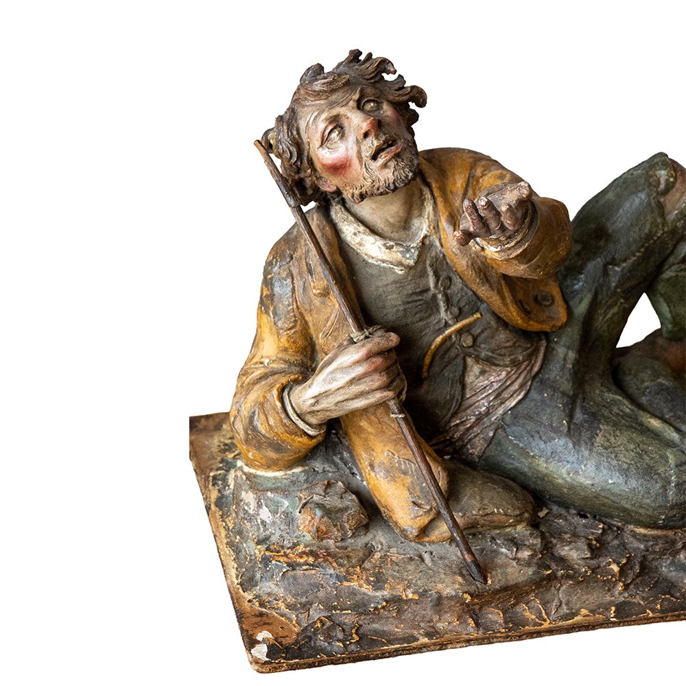 Statuette Depicting A Beggar – 18th-century Polychrome Terracotta, Signed “c.p.”  Preg-photo-6