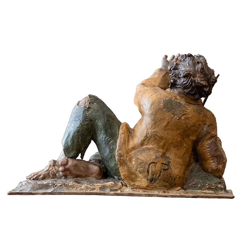 Statuette représentant un mendiant – Terre cuite polychrome du XVIIIe siècle, signée « C.P. »-photo-6