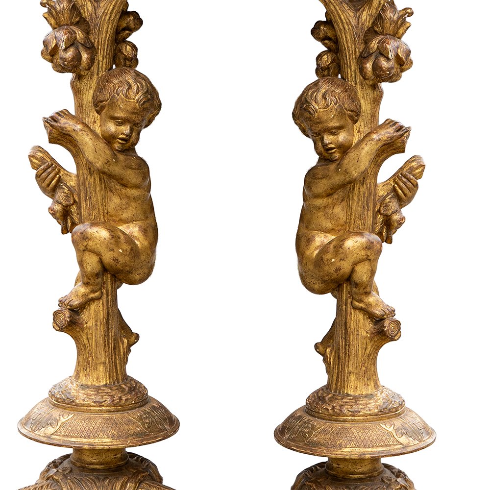 Pair Of Carved And Gilded Wooden Guéridons-photo-2