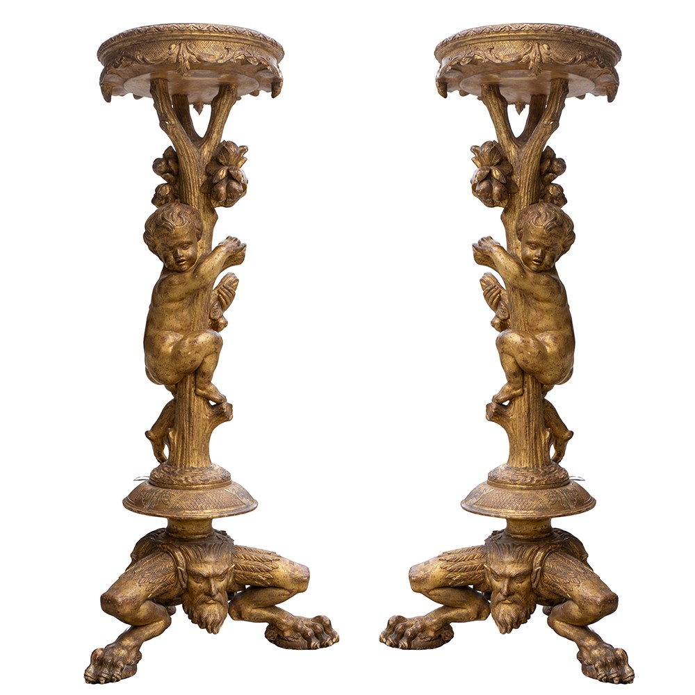 Pair Of Carved And Gilded Wooden Guéridons