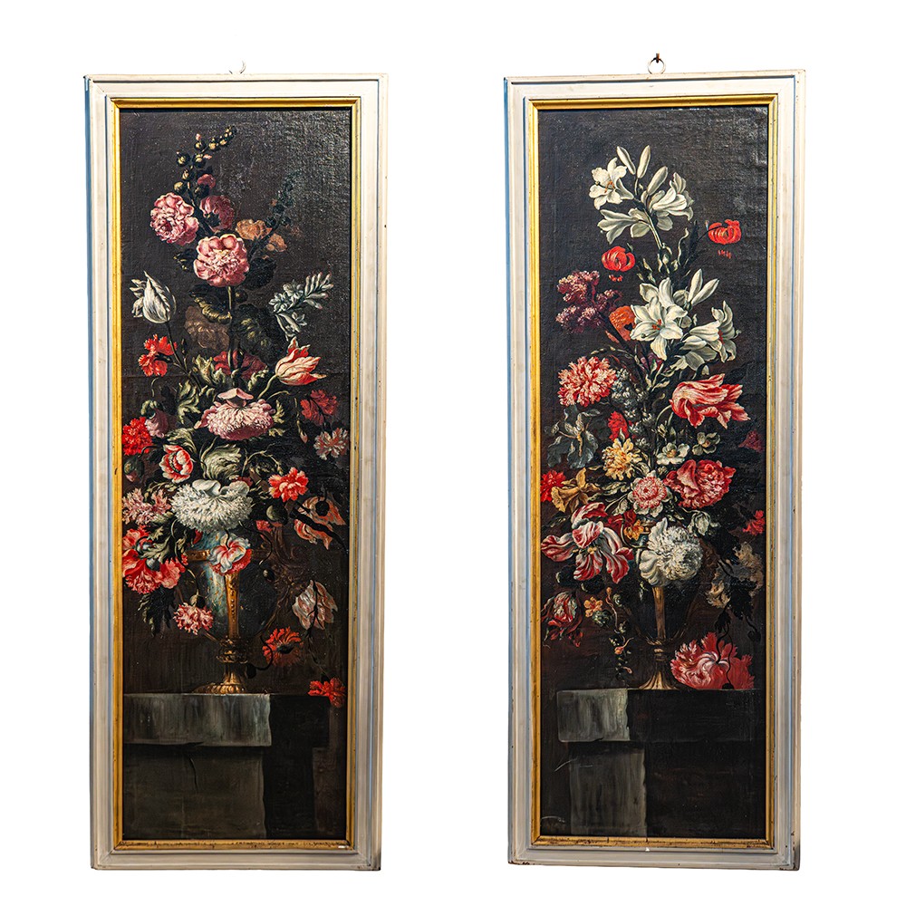 Pair Of “vases With Flowers” - Laura Bernasconi, Known As “laura Dei Fiori”