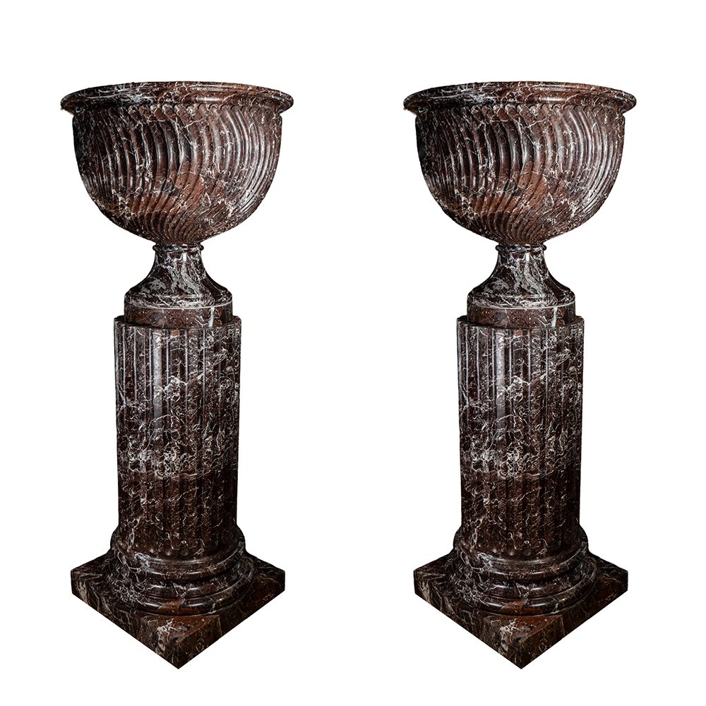 Paire de colonnes en marbre Rosso Levanto (Grand modèle)