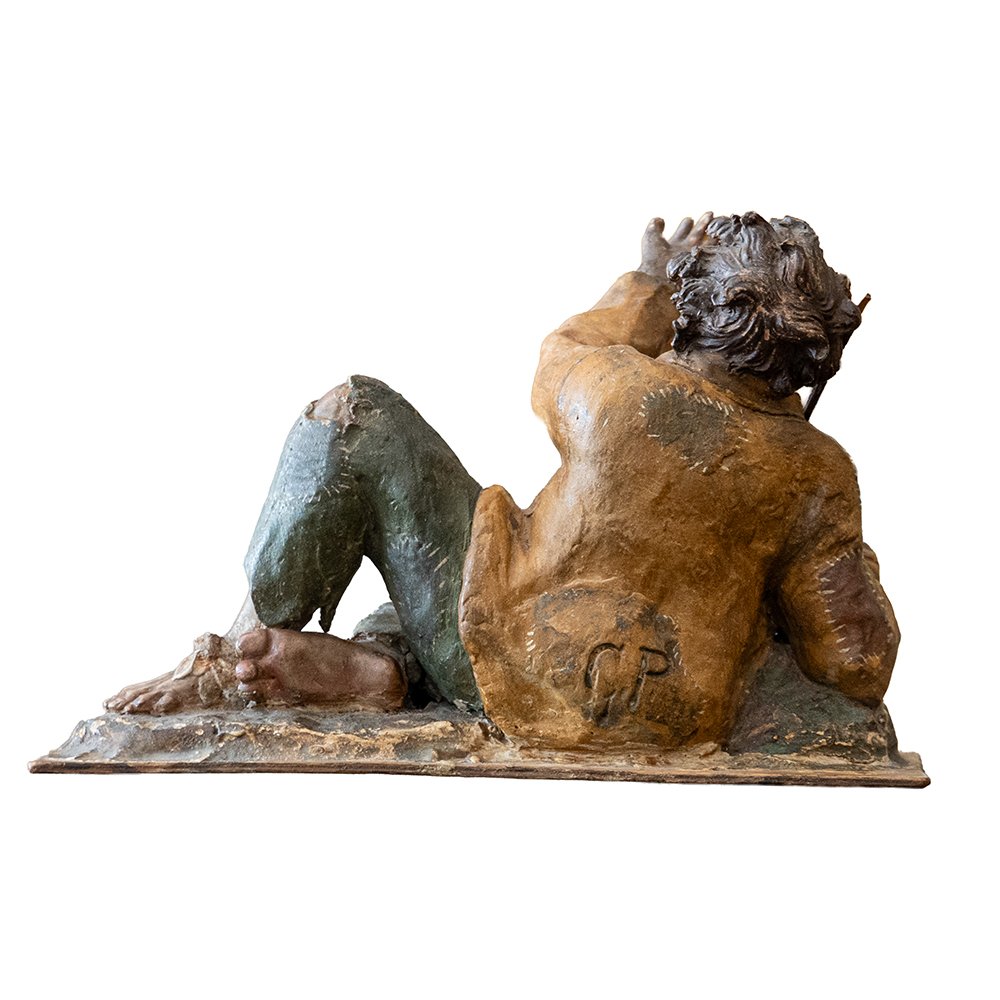 Statuette représentant un mendiant – Terre cuite polychrome du XVIIIe siècle, signée « C-photo-6