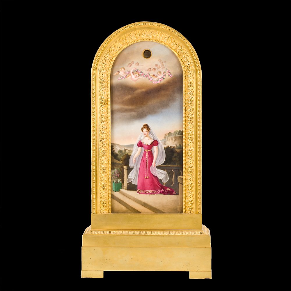 "escapement" Clock With A Painted Porcelain Plaque Depicting The Duchess Of Berry