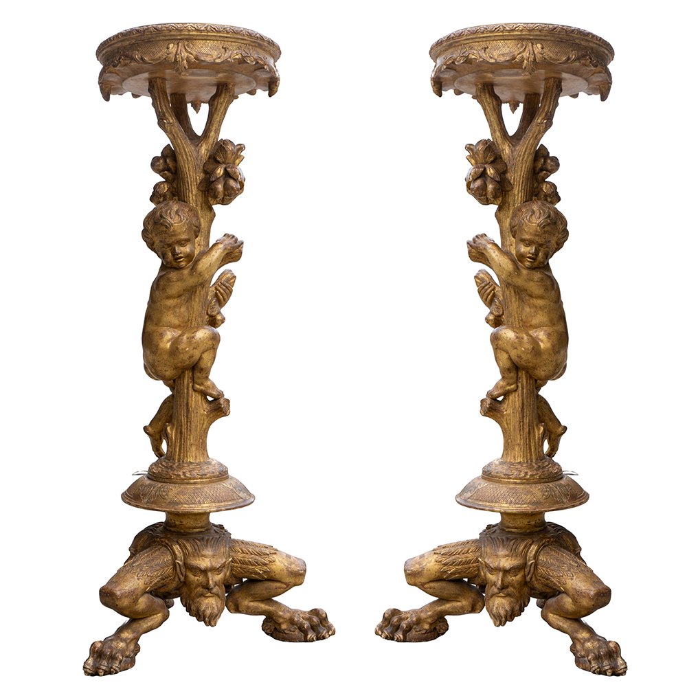 Pair Of Carved And Gilded Wooden Guéridons