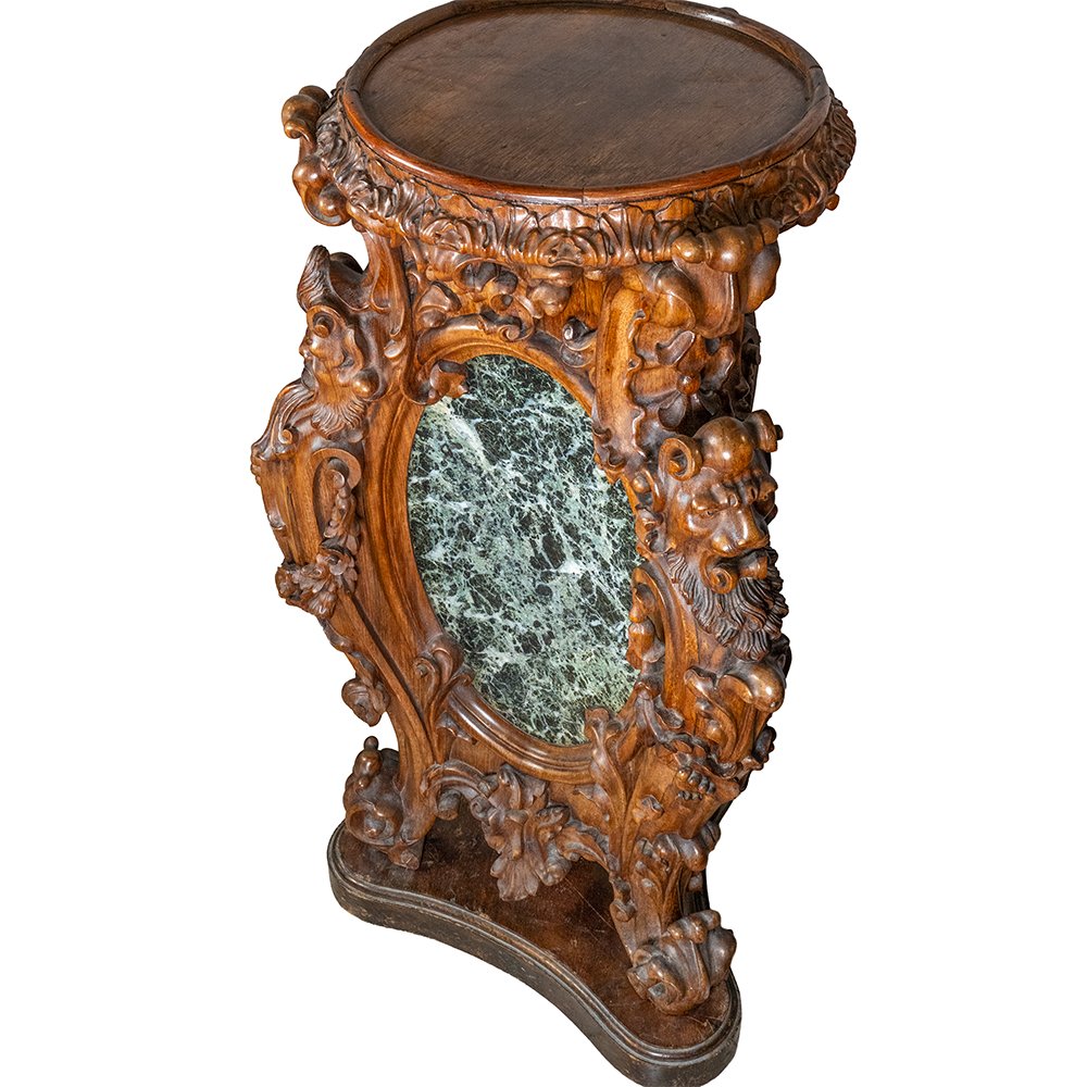 Pair Of Columns Made Of Rosewood And Green Of The Alps Marble-photo-1